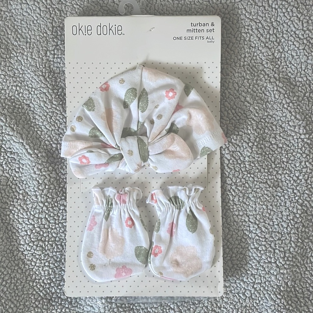 Baby Flower Turban & Mitten Set